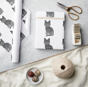 Papier Cadeau Motif de chat de dessin animé mignon bleu russe