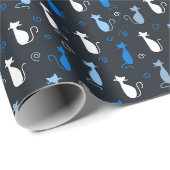 Papier Cadeau motif de chat mignon bleu (Coin rond)