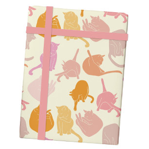 Papier Cadeau Motif de chat moderne rose orange
