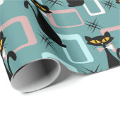 Papier Cadeau Motif de chat noir du milieu du siècle (Coin rond)