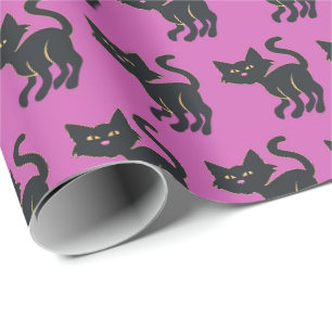 Papier Cadeau Motif de chat noir mignon et violet Halloween