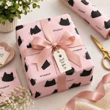 Motif de chat noir mignon Kitty rose Meow