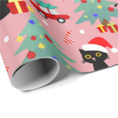 Papier Cadeau Motif de chat noir Noël (Coin rond)