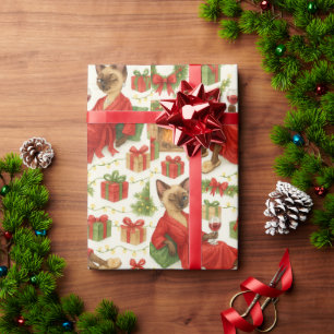 Papier Cadeau Motif de chat siamois amusant de Noël Chaos des Fê