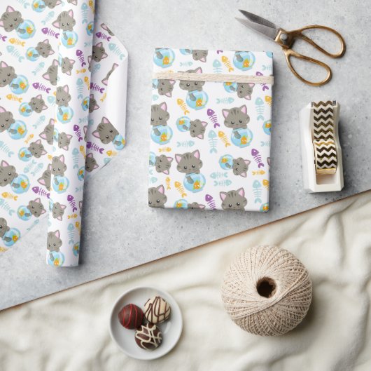 Papier Cadeau Motif De Chats, Chats Mignons, Chatons, Poisson (Artisanat)