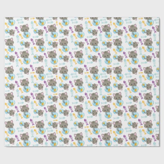 Papier Cadeau Motif De Chats, Chats Mignons, Chatons, Poisson (Plat)