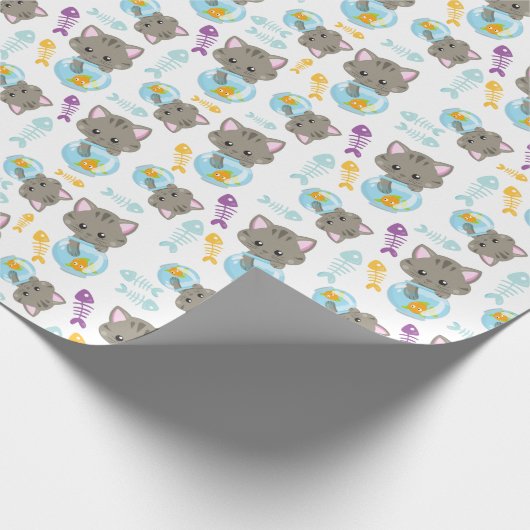 Papier Cadeau Motif De Chats, Chats Mignons, Chatons, Poisson (Coin)