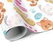Papier Cadeau Motif De Chats, Chats Mignons, Kitty, Chatons, Paw (Coin rond)