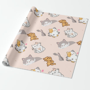 Papier Cadeau Motif de chats de dessin animé mignon Monogramme