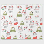 Papier Cadeau Motif de chats de Noël mignons (Plat)