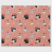 Papier Cadeau Motif de chats de Noël mignons (Plat)
