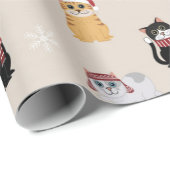 Papier Cadeau Motif de chats de Noël mignons (Coin rond)