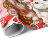 Papier Cadeau Motif de chats Maneki-neko (Coin rond)