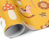 Papier Cadeau Motif de cheval à cheval rétro Noël Père Noël (Coin rond)