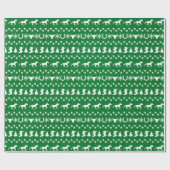 Papier Cadeau Motif de cheval de Noël rustique vert (Plat)