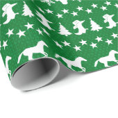 Papier Cadeau Motif de cheval de Noël rustique vert (Coin rond)