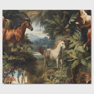 Papier Cadeau Motif de cheval tropical vintage élégant équestre 