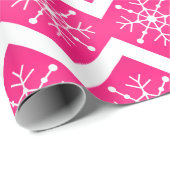 Papier Cadeau Motif de Chevron de flocons de neige de Noël rose (Coin rond)