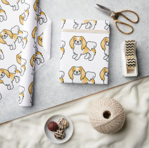 Papier Cadeau Motif de chien de dessin animé japonais chin blanc