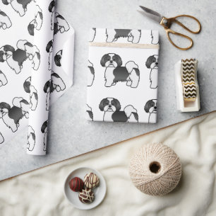 Papier Cadeau Motif de chien de dessin animé Lhassa Apso noir et