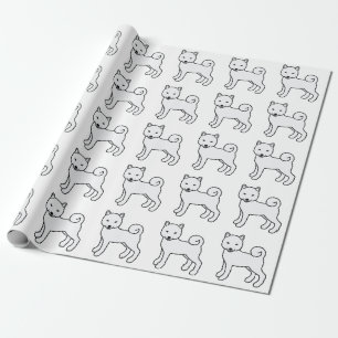Papier Cadeau Motif de chien de dessin animé mignon Shiba Inu bl
