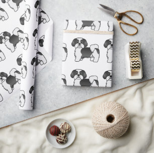 Papier Cadeau Motif de chien de dessin animé mignon Shih Tzu noi
