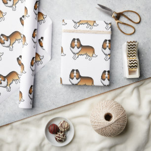 Papier Cadeau Motif de chien de dessin animé Shetland Sheepdog s