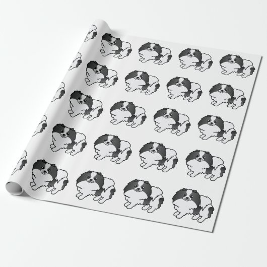 Papier Cadeau Motif de chien mignon Poméranien de couleur noire (Déroulé)