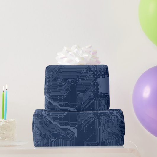 Papier Cadeau Motif de circuit Geek bleu (Cadeaux de fête)