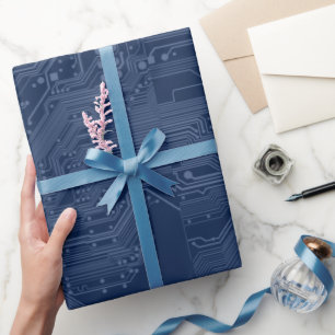 Papier Cadeau Motif de circuit Geek bleu