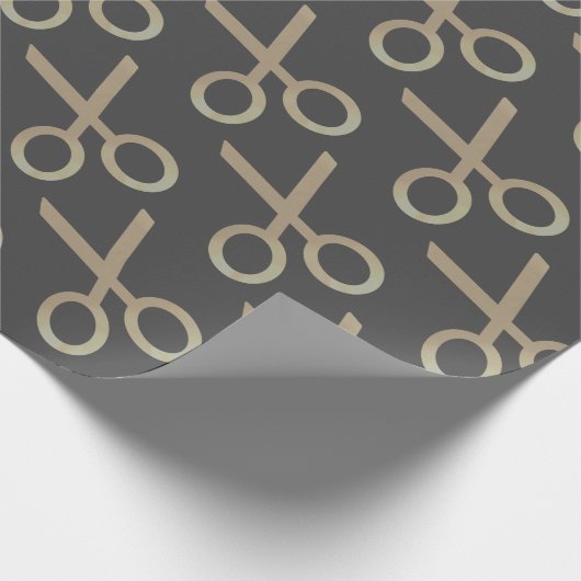 Papier Cadeau Motif de ciseaux or gris foncé (Coin)