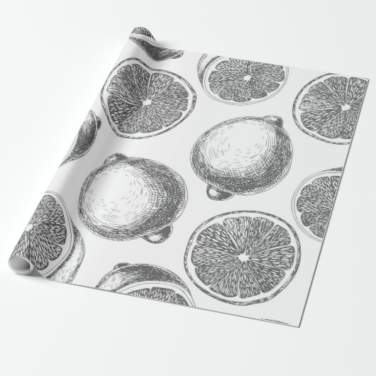 Papier Cadeau Motif de citron à main (Déroulé)