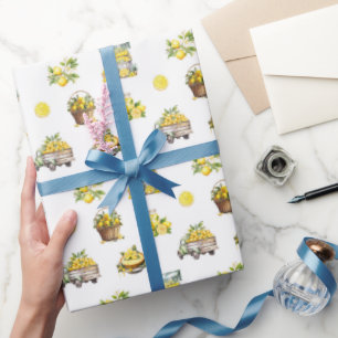 Papier Cadeau Motif de citron d'été méditerranéen