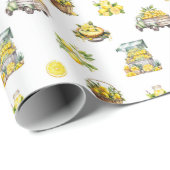 Papier Cadeau Motif de citron d'été méditerranéen (Coin rond)