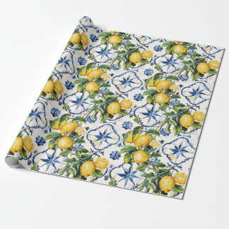 Papier Cadeau Motif de citrons et carreaux de la côte amalfitain