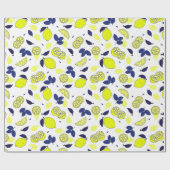 Papier Cadeau Motif de citrons jaune bleu marine (Plat)