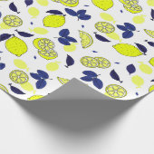 Papier Cadeau Motif de citrons jaune bleu marine (Coin)