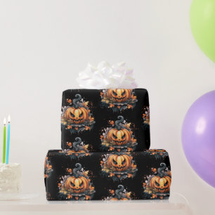 Papier Cadeau Motif de citrouille effrayant pour Halloween