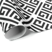 Papier Cadeau Motif de clé grecque de fusion noir et blanc (Coin rond)