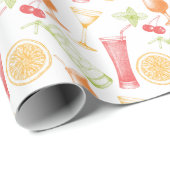 Papier Cadeau Motif de cocktails esquissé (Coin rond)