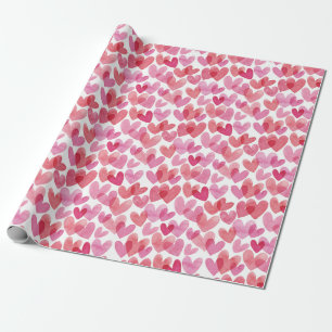Papier Cadeau Motif de coeur aquarelle