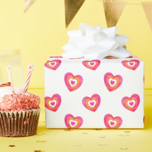 Papier Cadeau Motif de coeur couleur orange rose chaud (Fête d'anniversaire)