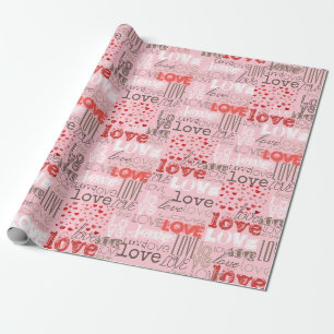 Papier Cadeau Motif de cœur d'amour rose moderne mignon