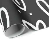 Papier Cadeau Motif de coeur de Doodle Noir et Blanc moderne (Coin rond)