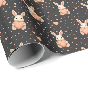 Papier Cadeau Motif de cœur de lapin mignon sur charbon foncé