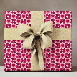 Papier Cadeau Motif de coeur moderne rouge rose géométrique