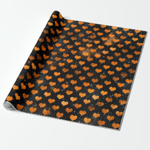 Papier Cadeau Motif de coeur noir et orange
