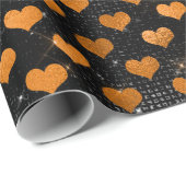 Papier Cadeau Motif de coeur noir et orange (Coin rond)