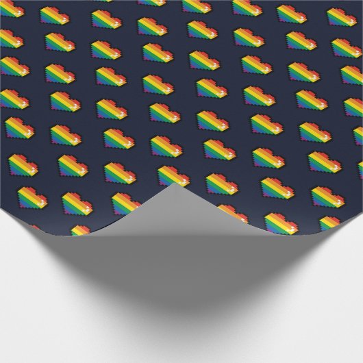 Papier Cadeau Motif de coeur Rainbow 8 Bit (Coin)