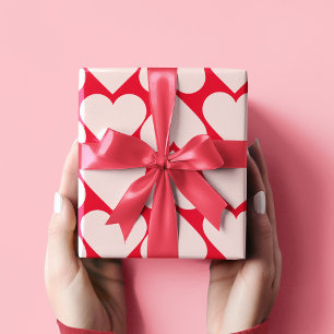 Papier Cadeau Motif de coeur romantique et rouge moderne
